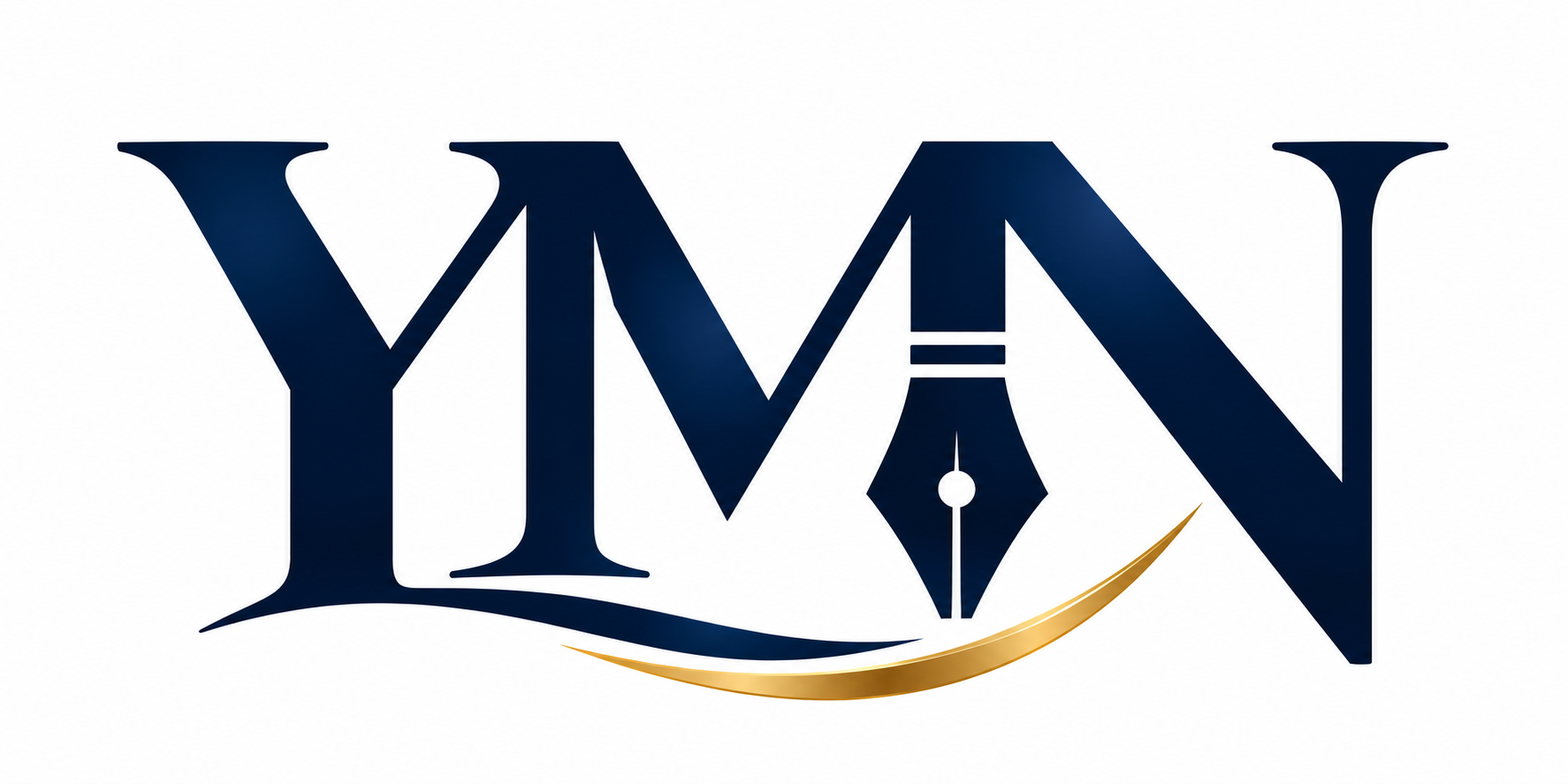 YMN monogram with fountain pen and gold swoosh